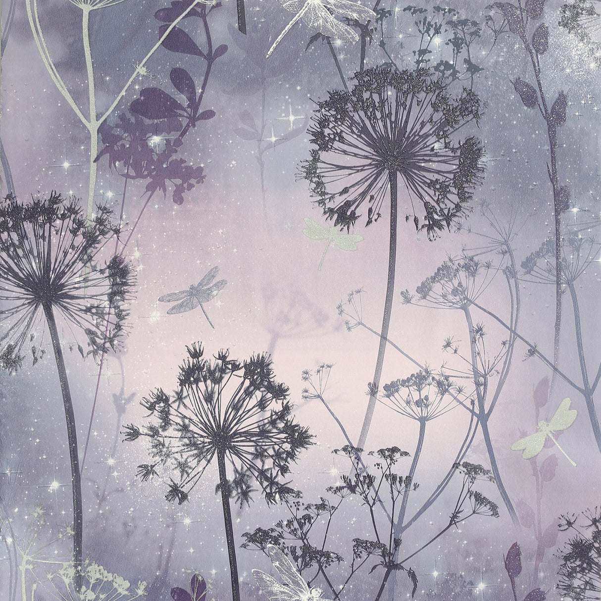 Lena Purple Floral Wallpaper with dragonflies, AH692306