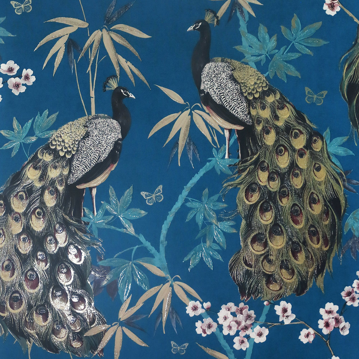 Takara Teal Opulent Peacock Wallpaper by Arthouse