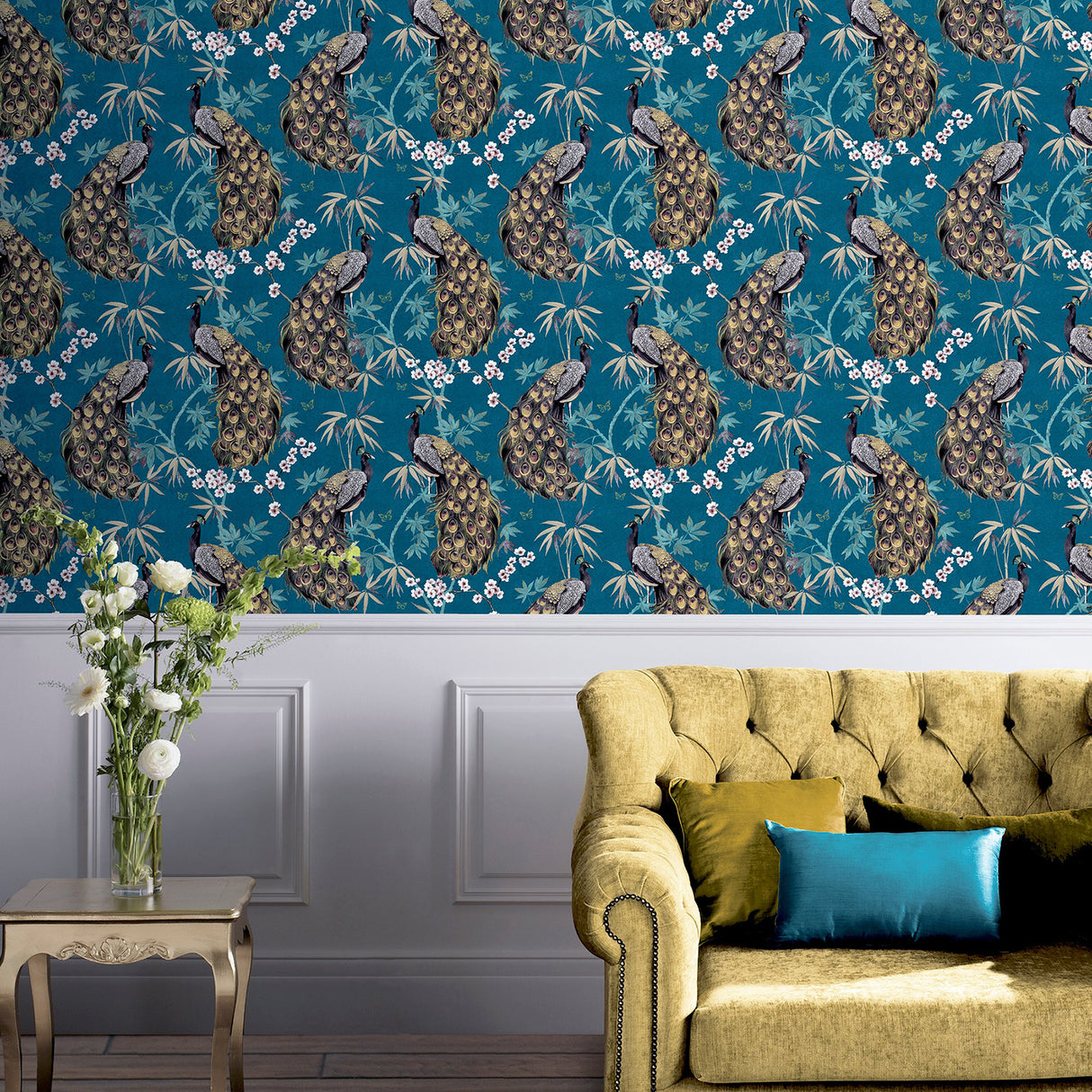 Takara Teal by Arthouse Opulent Peacock Wallpaper- Brewster Home Fashions AH692505