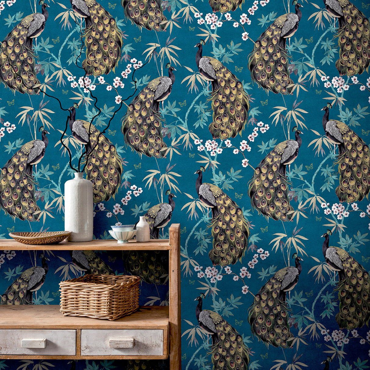 Takara Teal by Arthouse Opulent Peacock Wallpaper- Brewster Home Fashions AH692505