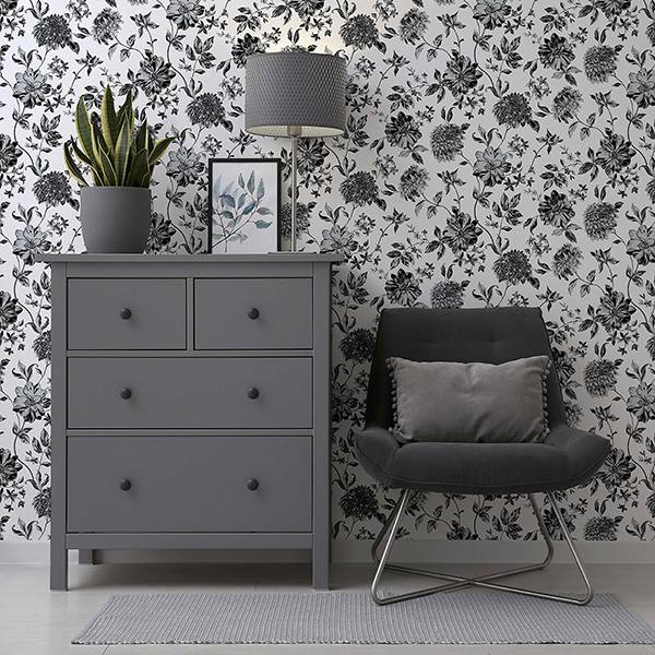 Della Black by Arthouse Floral Trail Wallpaper – Brewster Home Fashions AH692507
