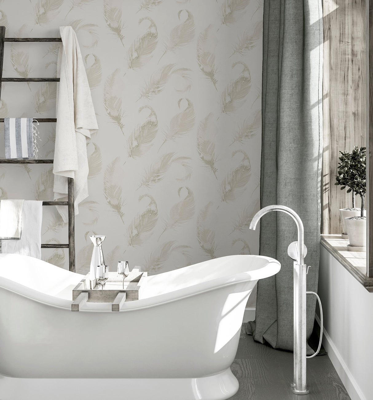 Natsuko Metallic Feathers by Arthouse Neutral Glitter Watercolor Feather Paper Wallpaper 20.9-in by 33-ft Covers 57.5 sq ft - AH692601