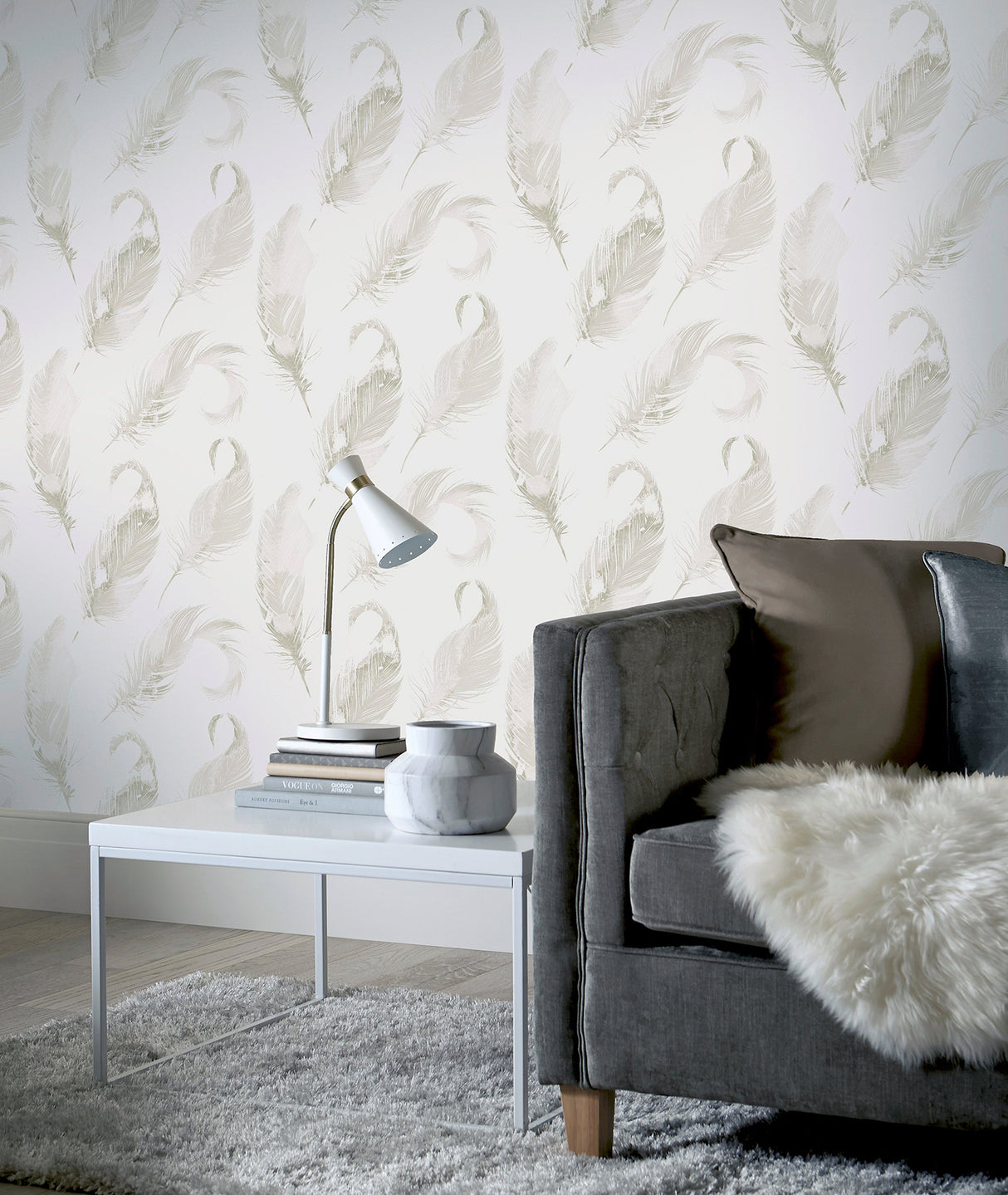 Natsuko Metallic Feathers by Arthouse Neutral Glitter Watercolor Feather Paper Wallpaper 20.9-in by 33-ft Covers 57.5 sq ft - AH692601