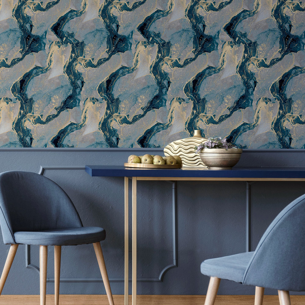 Ursula Dark Blue by Arthouse Abstract Wallpaper- Brewster Home Fashions AH693404