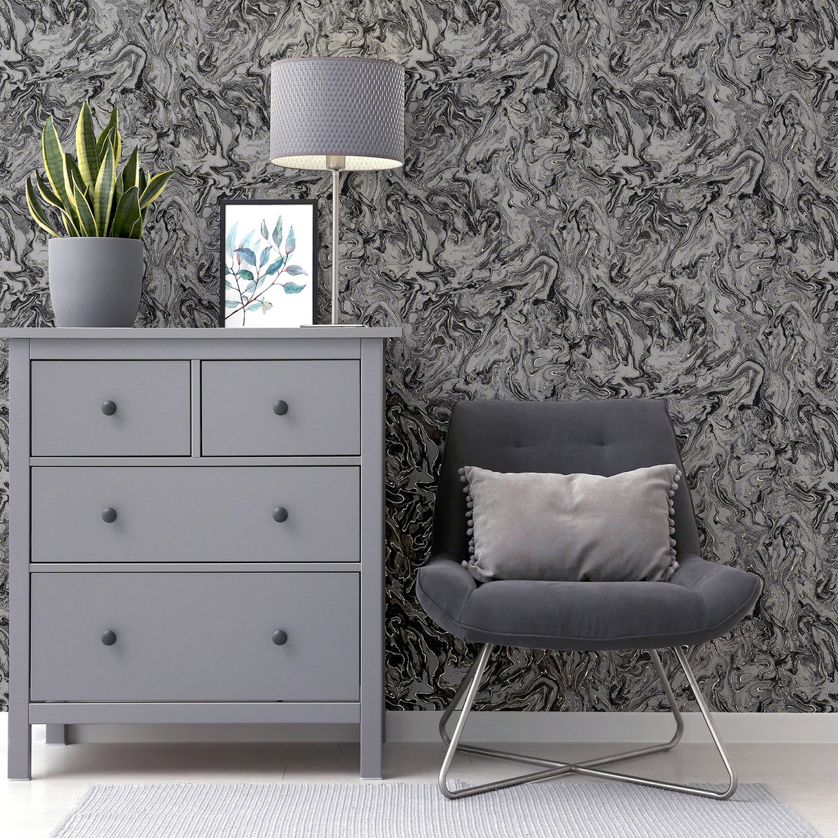 Osgood Charcoal by Arthouse Marbled Wallpaper- Brewster AH693903