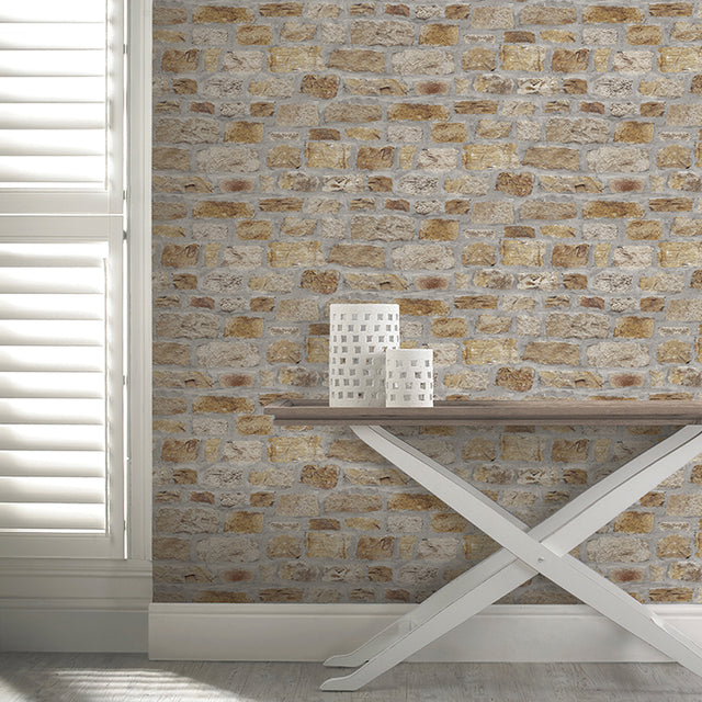Atticus Neutral by Arthouse Country Stone Wallpaper – Brewster Home Fashions AH696500
