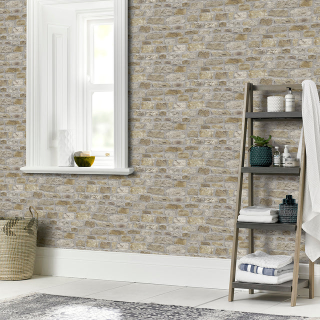 Atticus Neutral by Arthouse Country Stone Wallpaper – Brewster Home Fashions AH696500