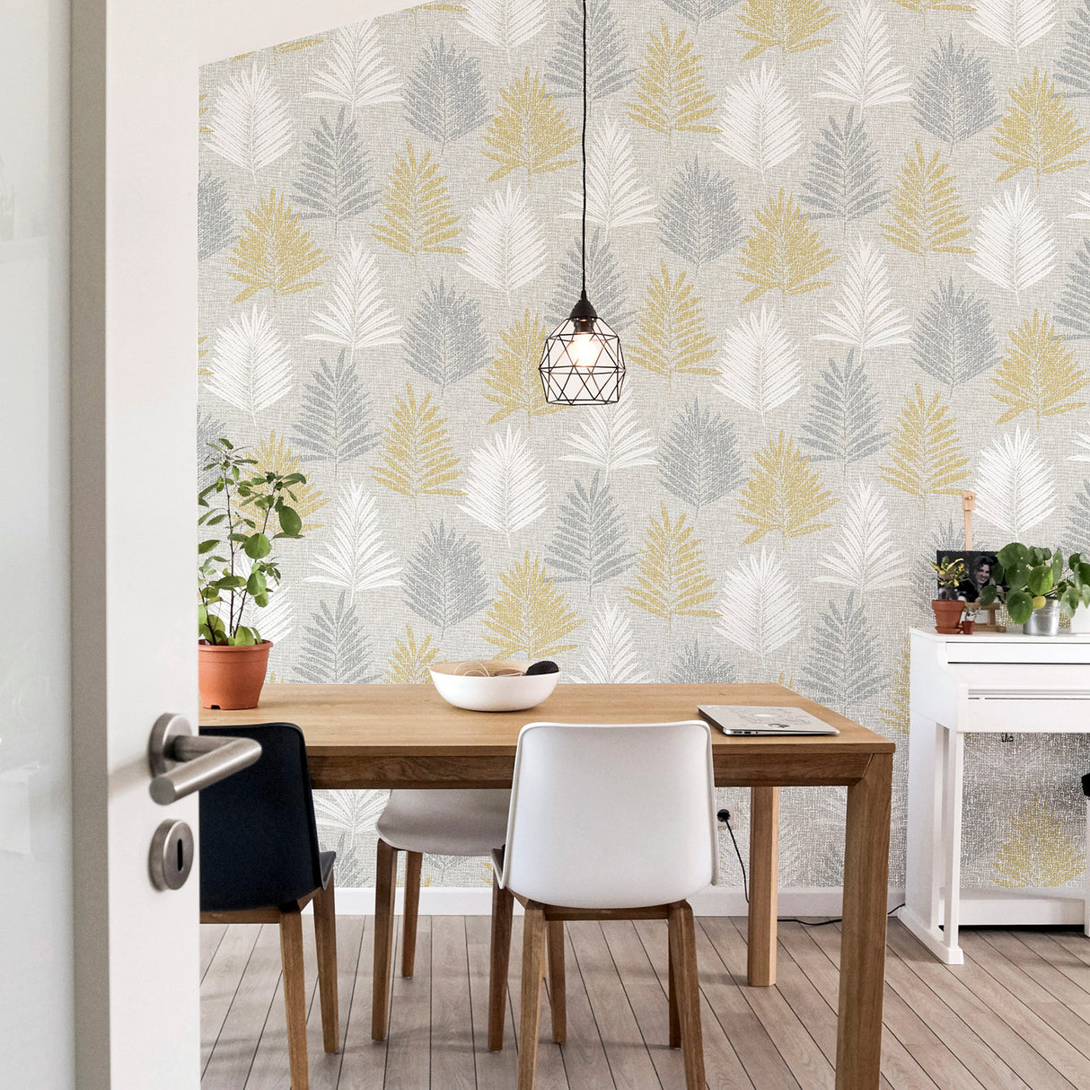 Willis Mustard by Arthouse Palm Frond Wallpaper- Brewster Home Fashions AH697800