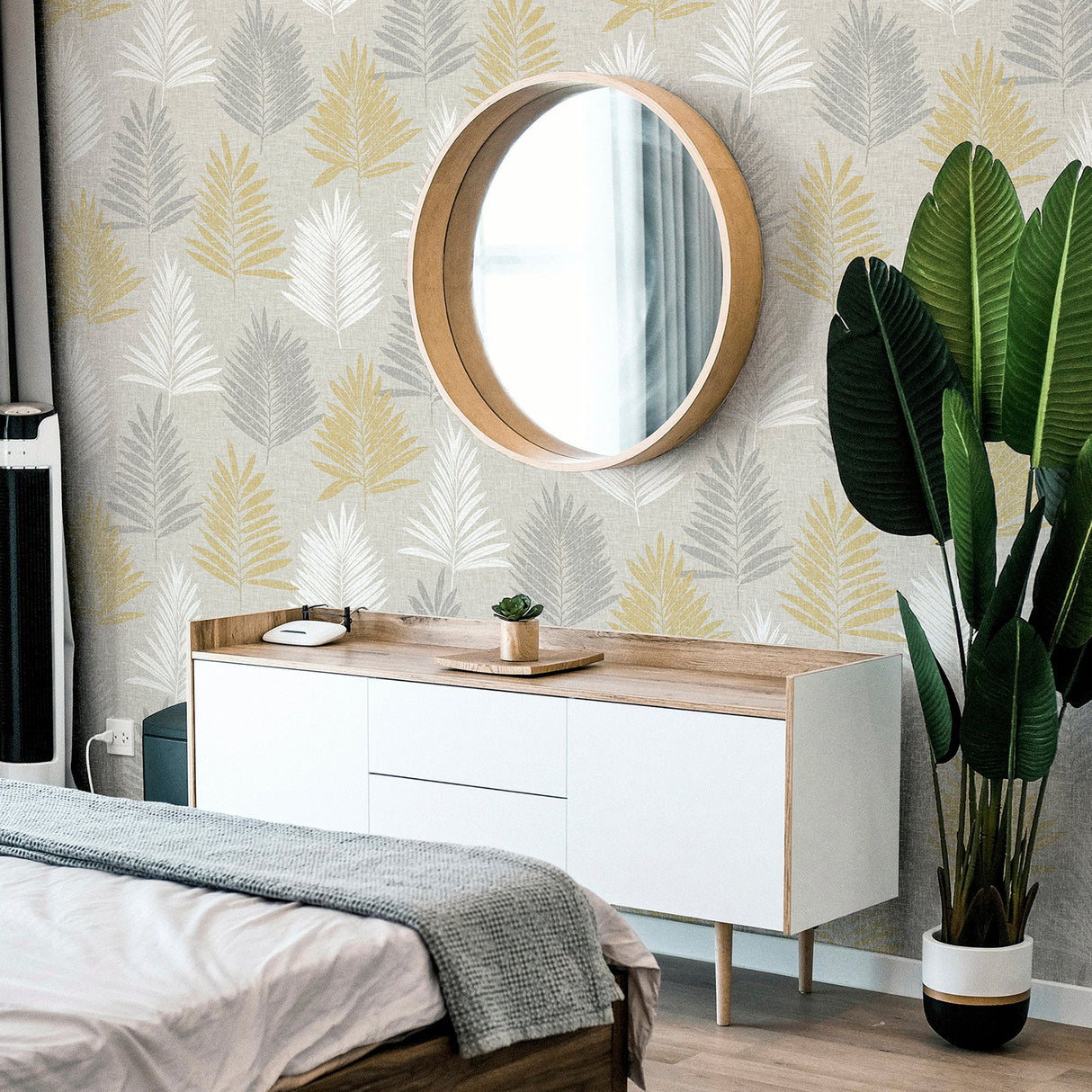 Willis Mustard by Arthouse Palm Frond Wallpaper- Brewster Home Fashions AH697800