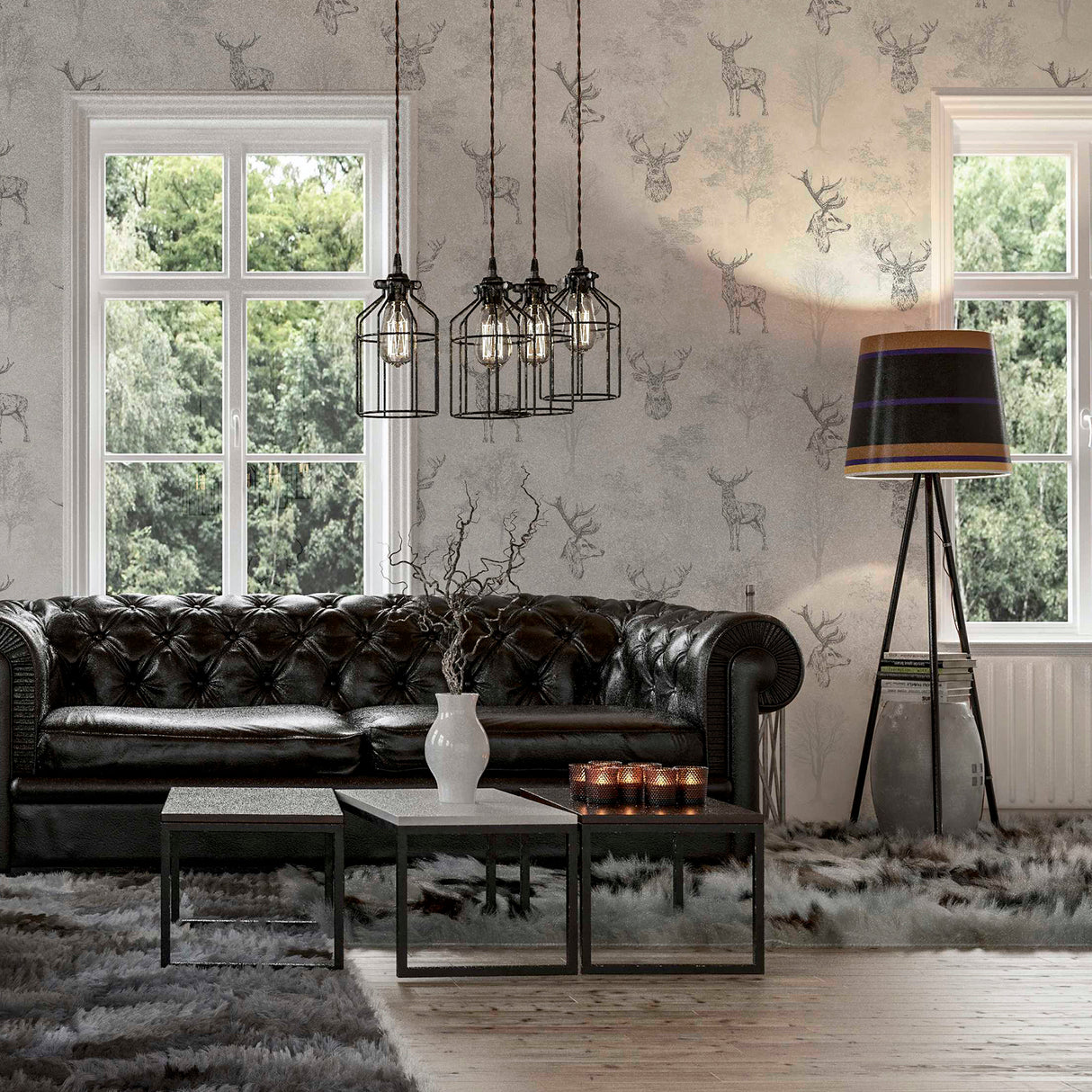 Gilbert Black by Arthouse Etched Stag Wallpaper – Brewster Home Fashions AH901808