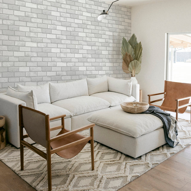 Irving White Diamond Brick White by Arthouse Faux Brick Wallpaper – Brewster Home Fashions AH902009