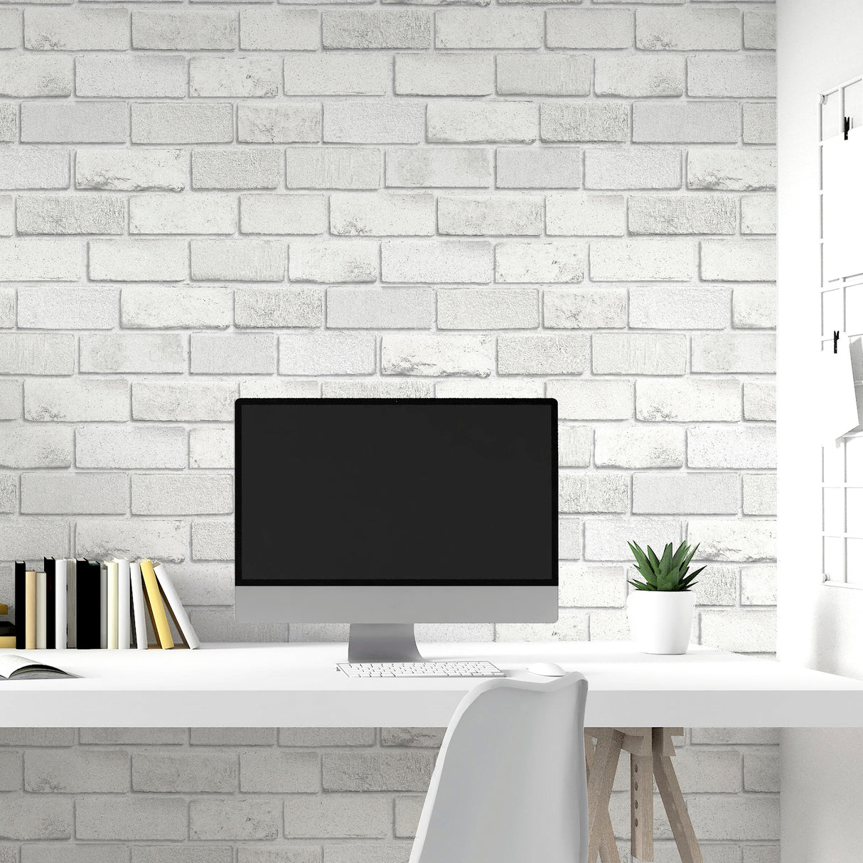 Irving White Diamond Brick White by Arthouse Faux Brick Wallpaper – Brewster Home Fashions AH902009