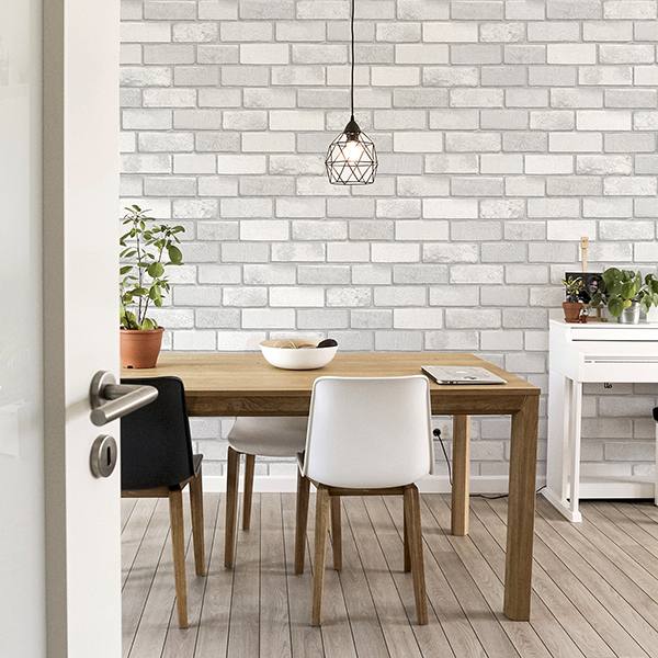 Irving White Diamond Brick White by Arthouse Faux Brick Wallpaper – Brewster Home Fashions AH902009