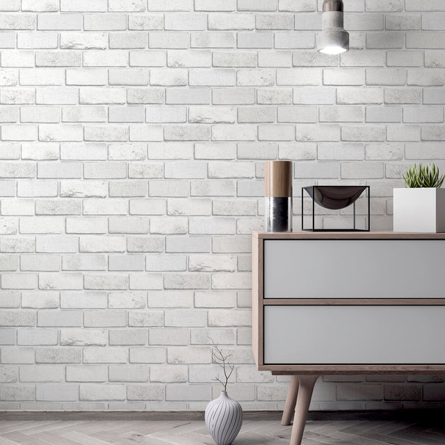 Irving White Diamond Brick White by Arthouse Faux Brick Wallpaper – Brewster Home Fashions AH902009