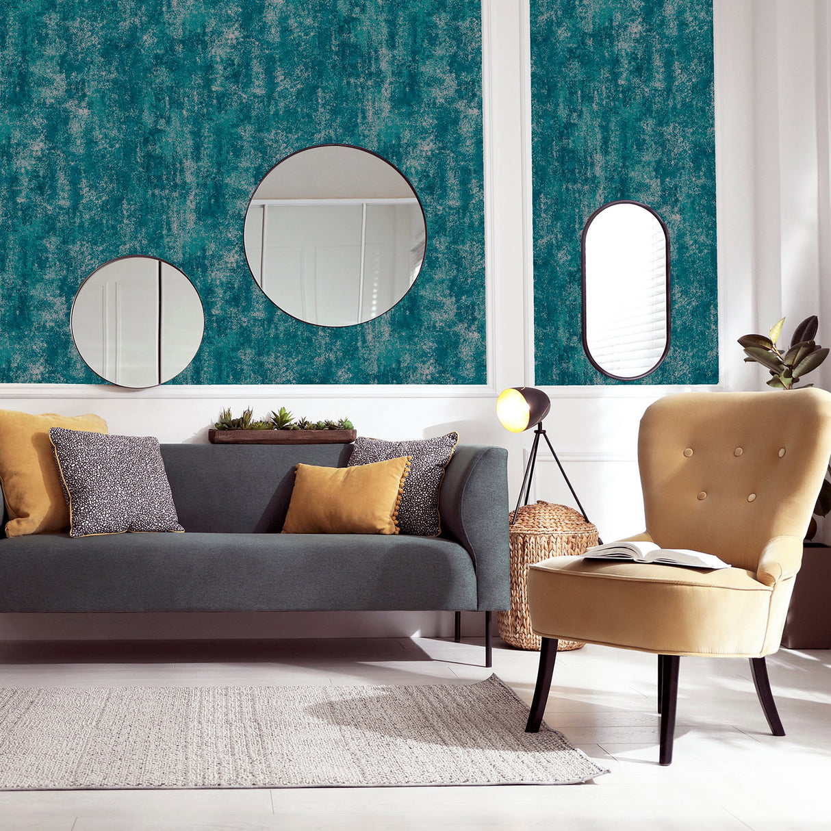 Velour Teal by Arthouse Distressed Blown Vinyl Wallpaper – Brewster AH904005