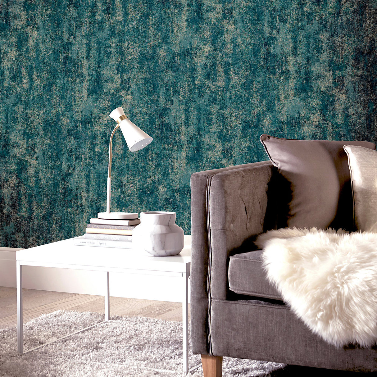 Velour Teal by Arthouse Distressed Blown Vinyl Wallpaper – Brewster AH904005
