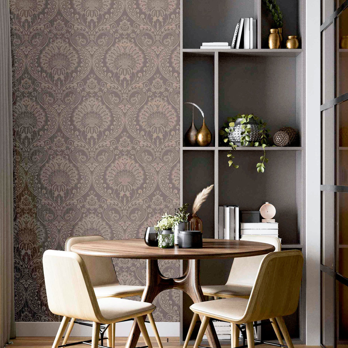 Berenice Rose Gold Luxe Rose Gold by Arthouse Damask Wallpaper- Brewster Home Fashions AH906605