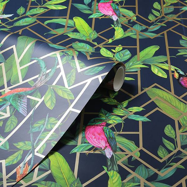 Thelma Navy by Arthouse Tropical Deco Wallpaper – Brewster Home Fashions AH908003