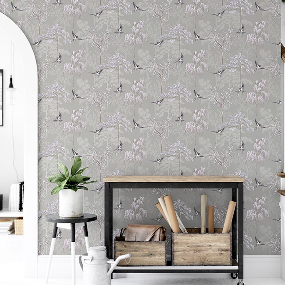 Asuka Grey by Arthouse Sparrow Forest Wallpaper – Brewster Home Fashions AH908105