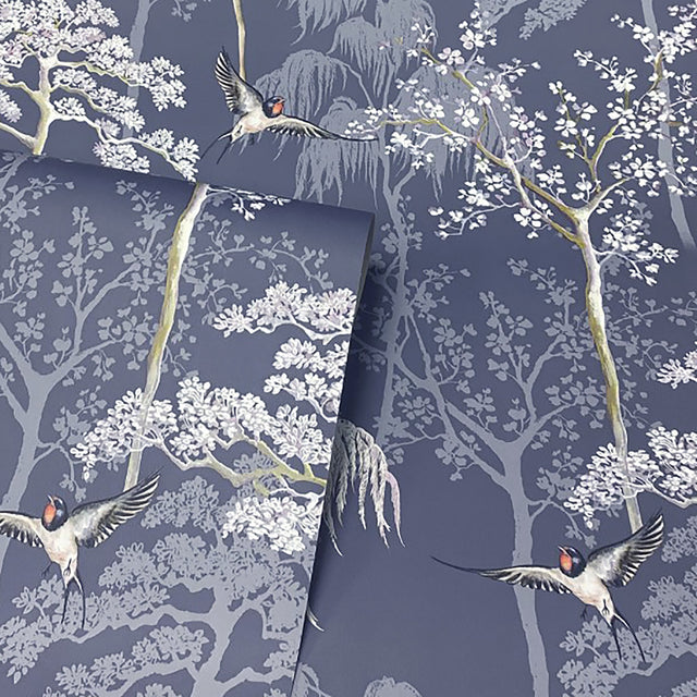 Asuka Blue by Arthouse Sparrow Forest Wallpaper – Brewster AH908106