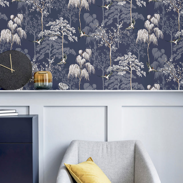 Asuka Blue by Arthouse Sparrow Forest Wallpaper – Brewster AH908106