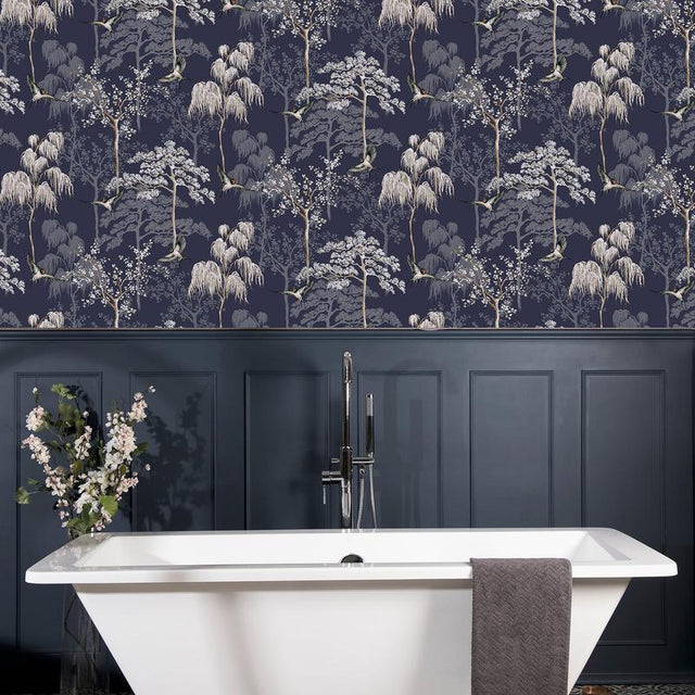Asuka Blue by Arthouse Sparrow Forest Wallpaper – Brewster AH908106