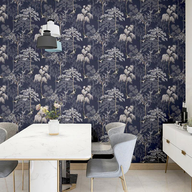 Asuka Blue by Arthouse Sparrow Forest Wallpaper – Brewster AH908106