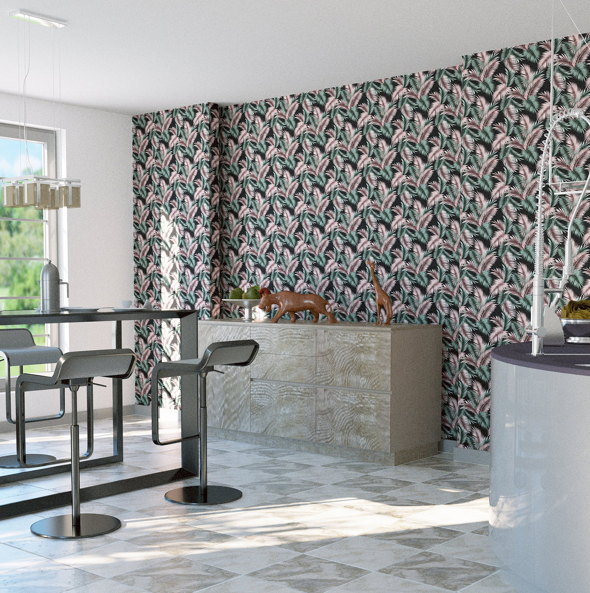 Eliza Sea Green by Arthouse Palm Fronds Wallpaper- Brewster Home Fashions AH908308