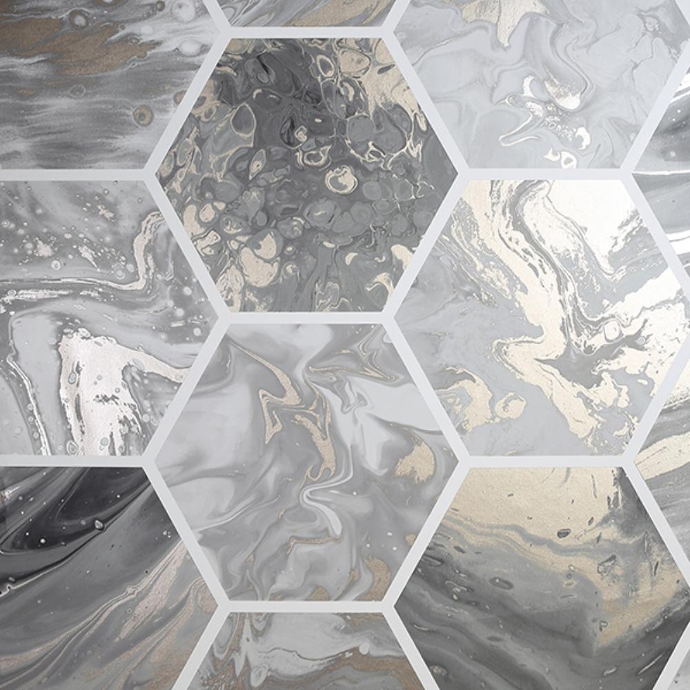 Arthouse Marlon Charcoal Hexagon Tiles wallpaper detail