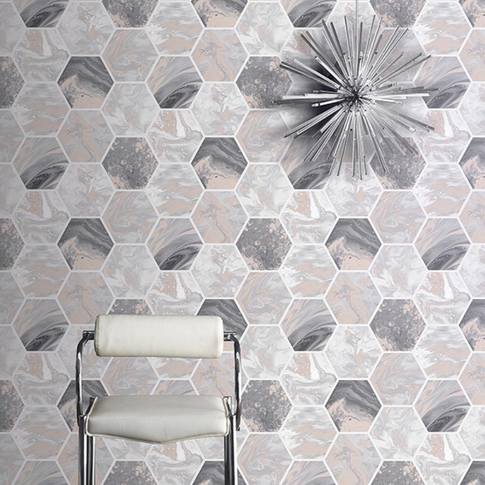 Marlon Charcoal by Arthouse Hexagon Tiles Wallpaper – Brewster Home Fashions AH908502