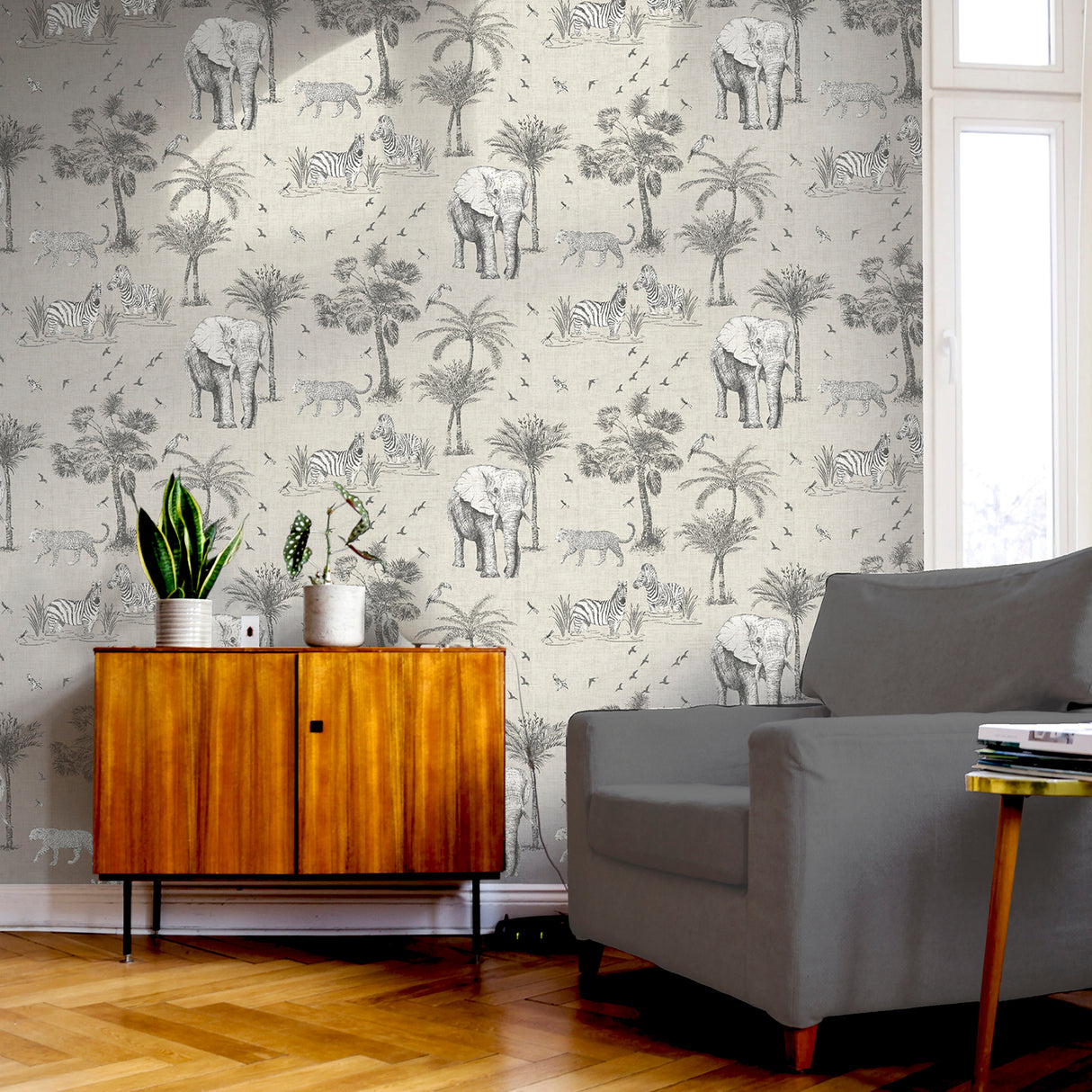 Lionel Grey by Arthouse Safari Lagoon Wallpaper – Brewster Home Fashions AH908902