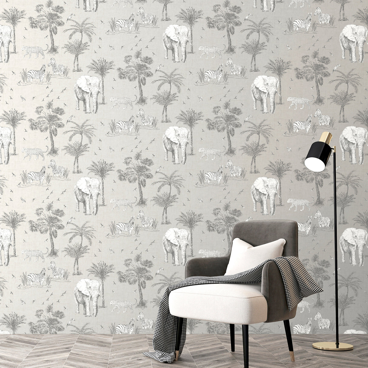 Lionel Grey by Arthouse Safari Lagoon Wallpaper – Brewster Home Fashions AH908902