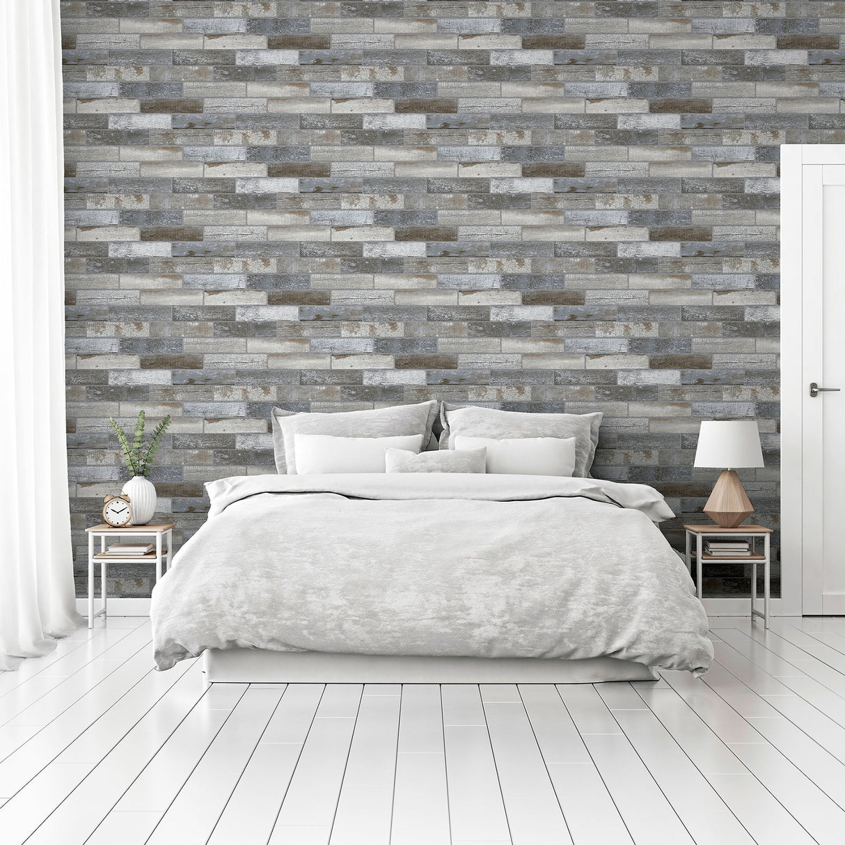 Wallace Grey by Arthouse Wood Tile Wallpaper- Brewster Home Fashions AH908908