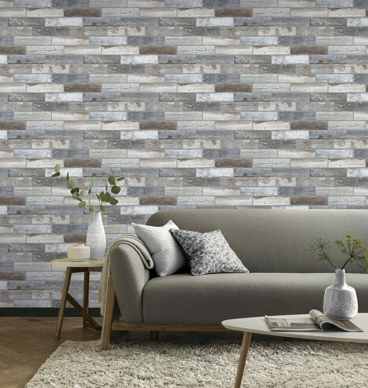 Wallace Grey by Arthouse Wood Tile Wallpaper- Brewster Home Fashions AH908908