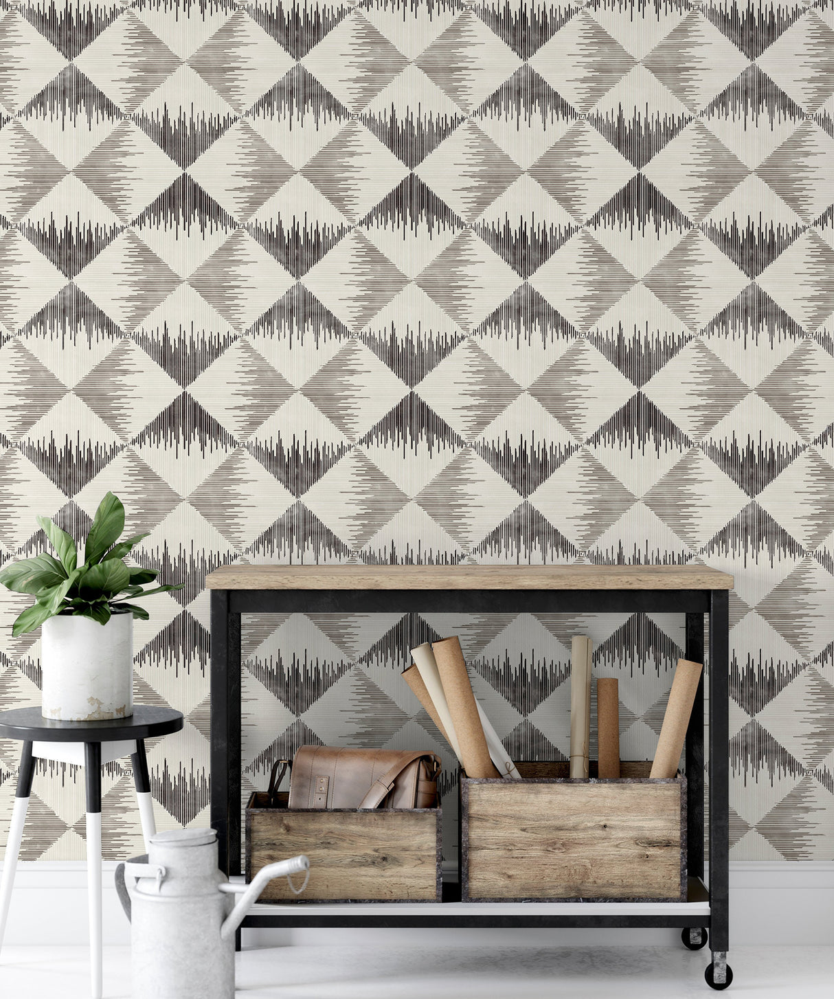 Reuben Grey by Arthouse Ikat Geometric Wallpaper – Brewster Home Fashions AH909401