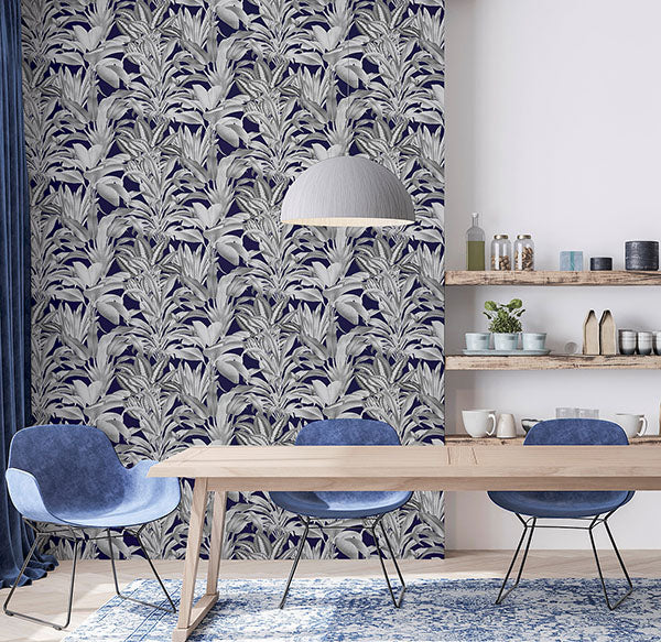 Alice Navy Greenhouse by Arthouse Botanical Wallpaper – Brewster Home Fashions AH909501