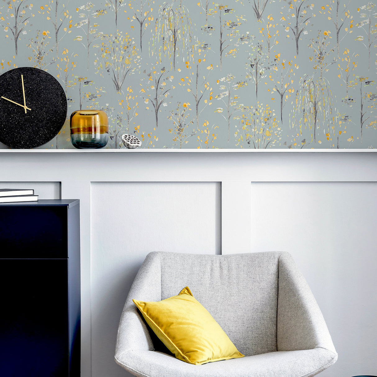 Mayumi Yellow by Arthouse Birch Grove Wallpaper – Brewster AH909503