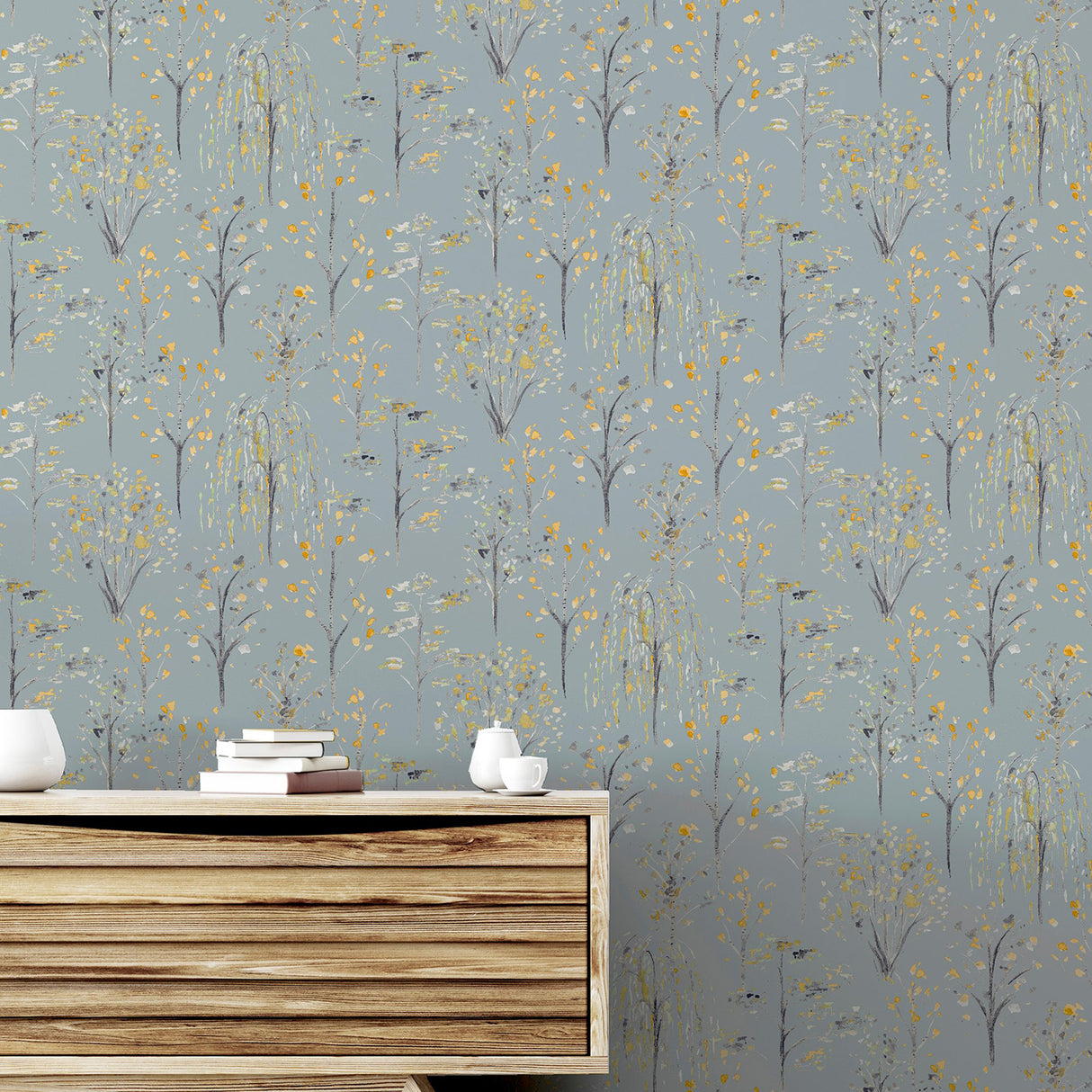 Mayumi Yellow by Arthouse Birch Grove Wallpaper – Brewster AH909503