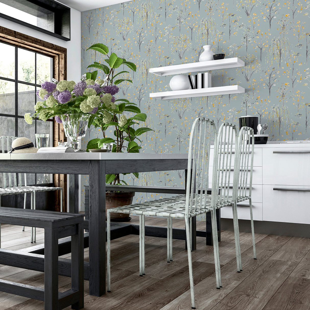 Mayumi Yellow by Arthouse Birch Grove Wallpaper – Brewster AH909503