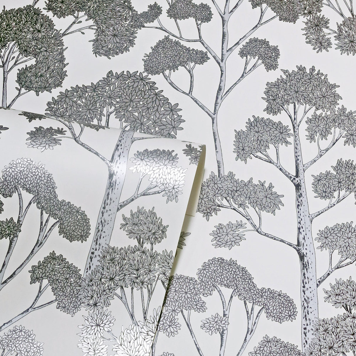 Blanche Silver Trees by Arthouse Botanical Wallpaper – Brewster AH909505
