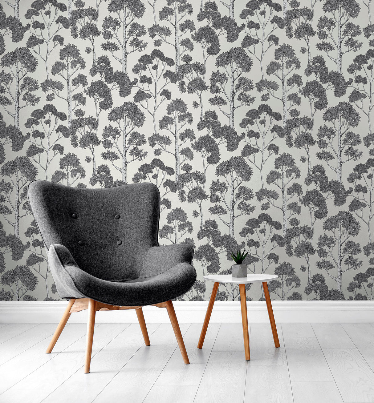 Blanche Silver Trees by Arthouse Botanical Wallpaper – Brewster AH909505