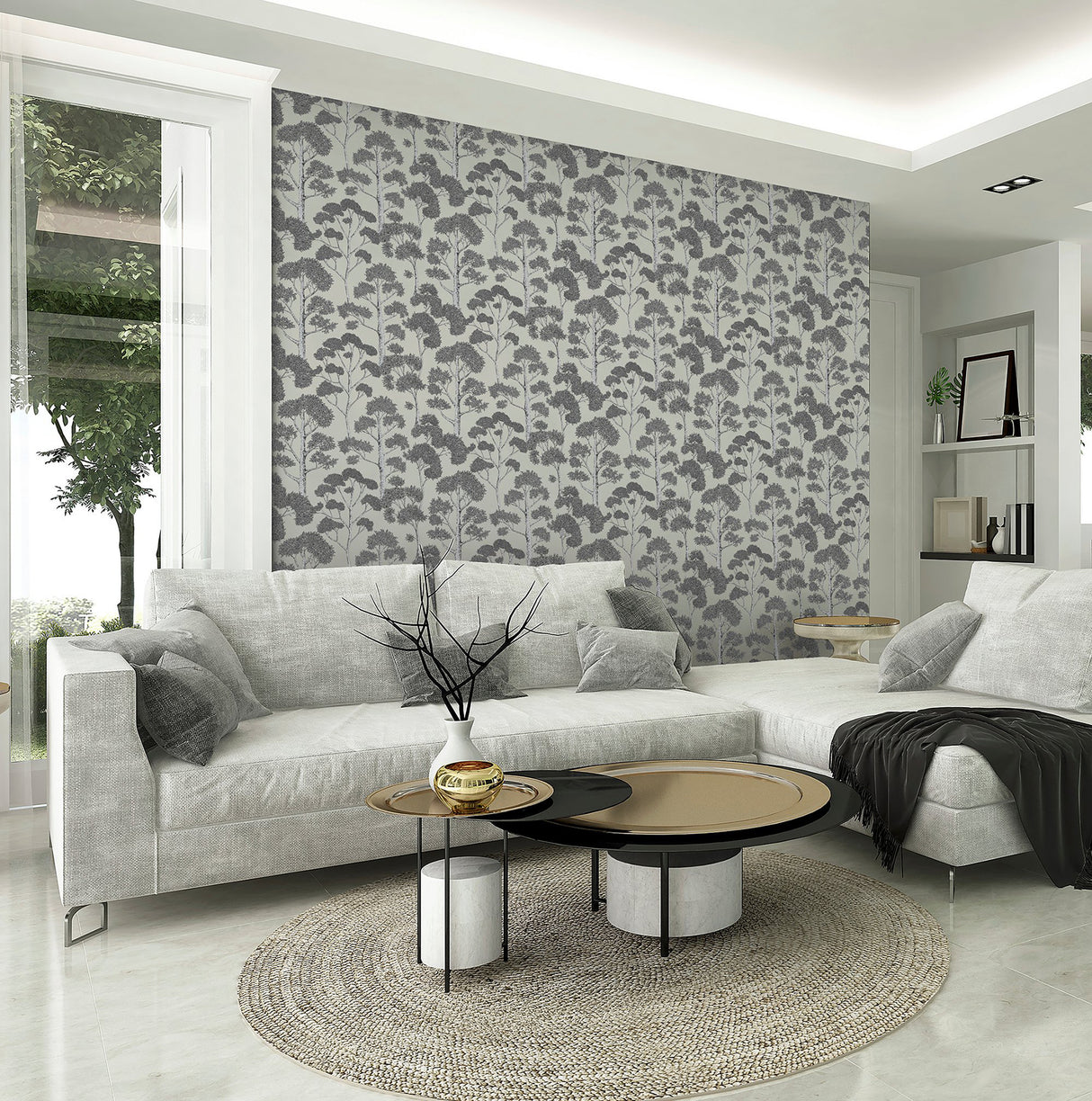Blanche Silver Trees by Arthouse Botanical Wallpaper – Brewster AH909505