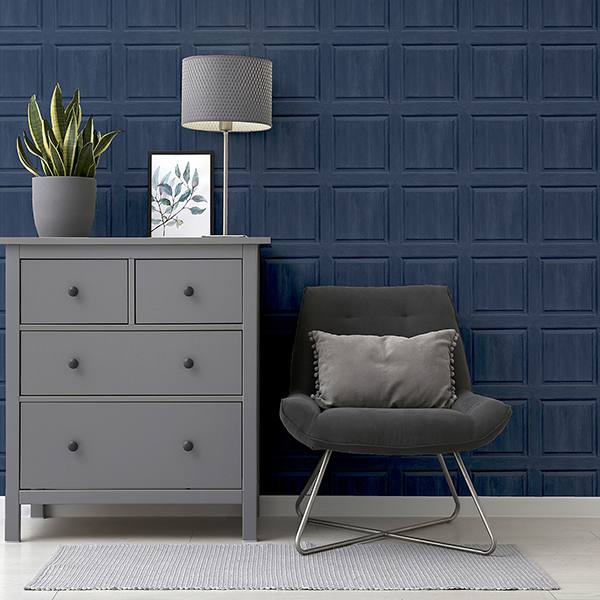 Bellamy Navy by Arthouse Wooden Panel Wallpaper – Brewster Home Fashions AH909601