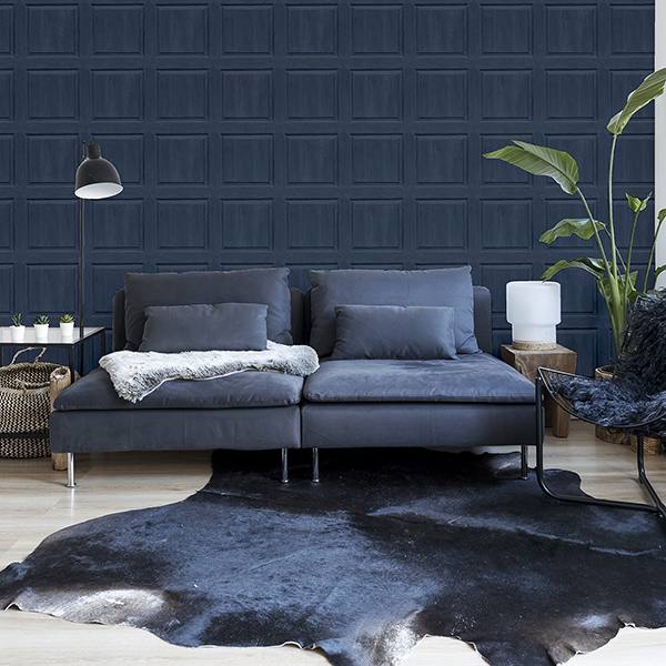 Bellamy Navy by Arthouse Wooden Panel Wallpaper – Brewster Home Fashions AH909601