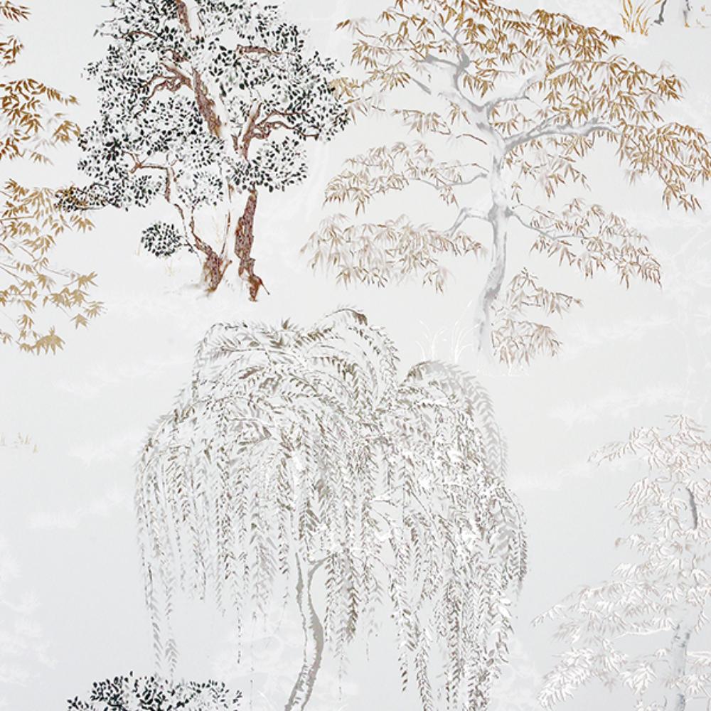 Arthouse Midori Neutral Trees Wallpaper detail with metallic accents