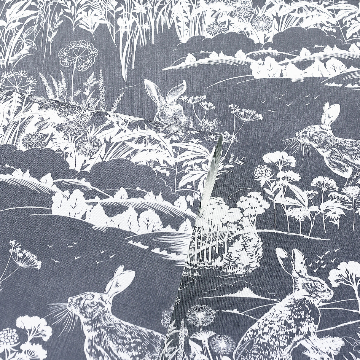 Hattie Navy by Arthouse Meadow Hare Wallpaper – Brewster Home Fashions AH909606