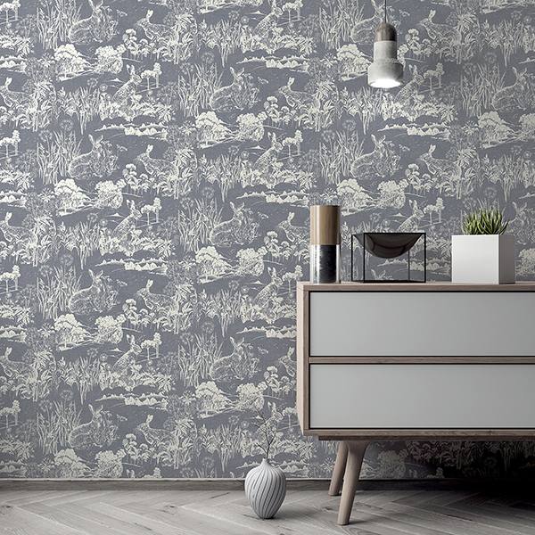 Hattie Navy by Arthouse Meadow Hare Wallpaper – Brewster Home Fashions AH909606