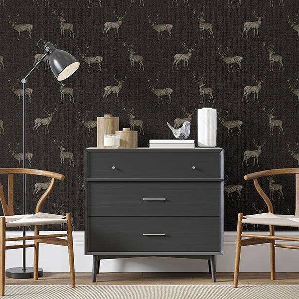 Hank Charcoal by Arthouse Stag Wallpaper – Brewster Home Fashions AH909607