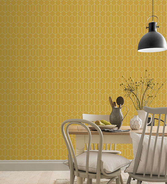 Orson Yellow by Arthouse Trellis Geometric Wallpaper – Brewster Home Fashions AH909701
