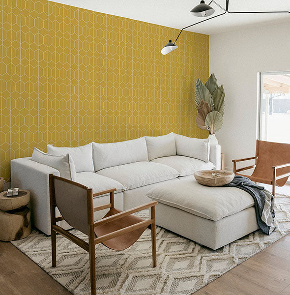 Orson Yellow by Arthouse Trellis Geometric Wallpaper – Brewster Home Fashions AH909701